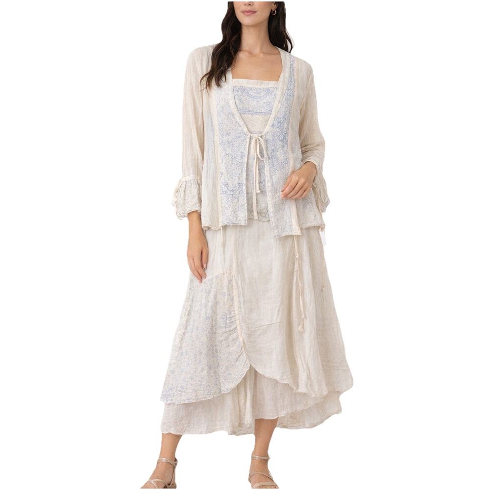 Bohemian Patchwork 3 Piece Set Cream Blue Lace Prairie Cottagecore Romantic Med